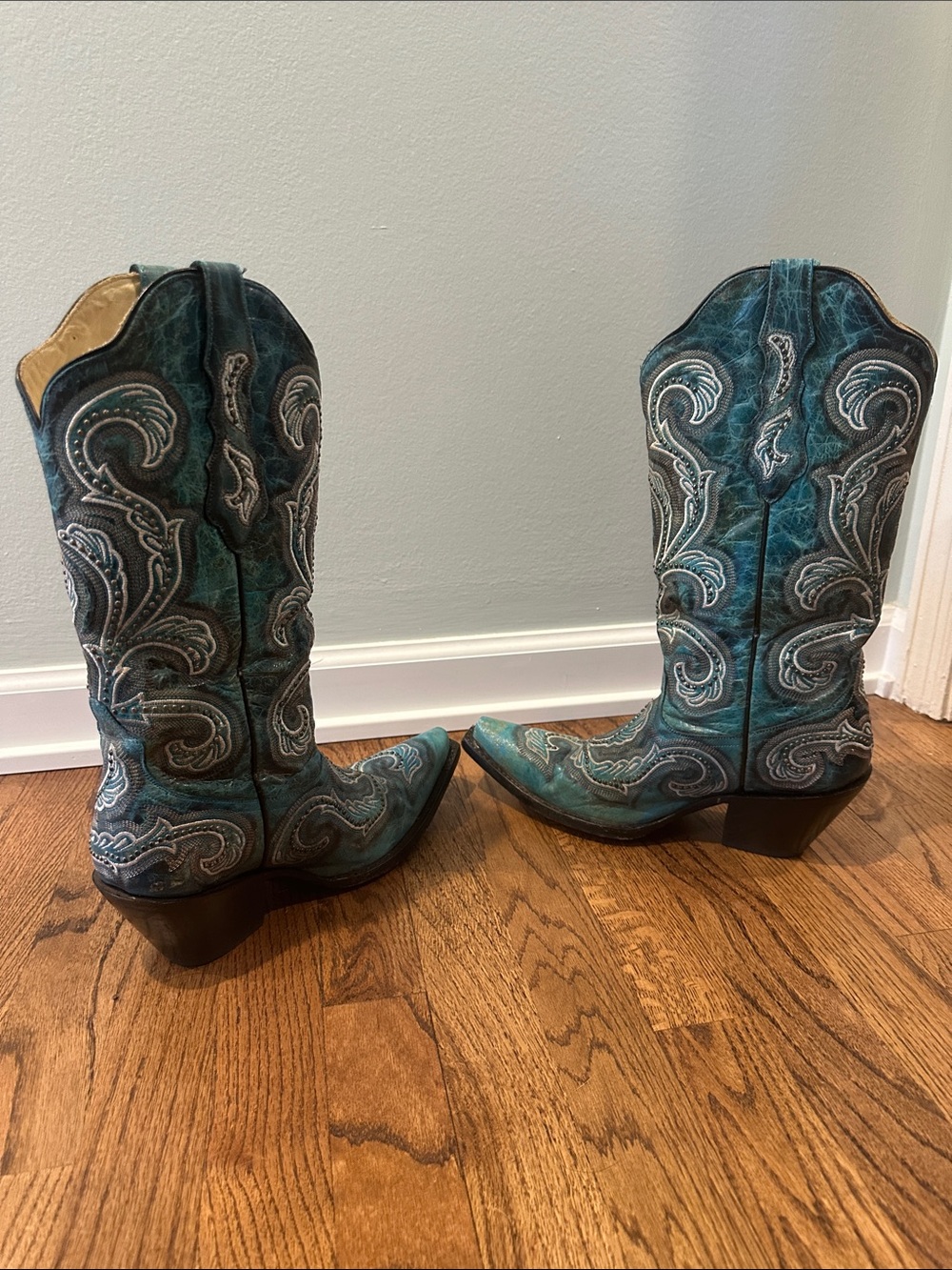 EUC Corral Teal Turquoise Embroidered Western Cowboy Boots Sz 9 - Picture 4 of 9